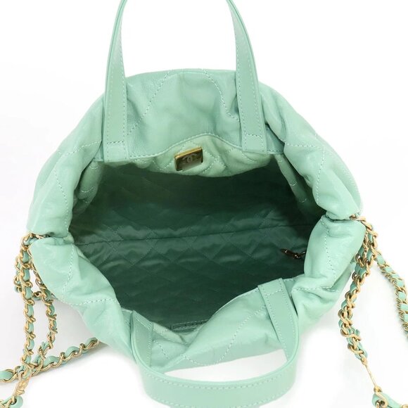 CHANEL 22 Small Chain Backpack Leather Green AS3859 Purse 90260972 - Picture 6 of 9